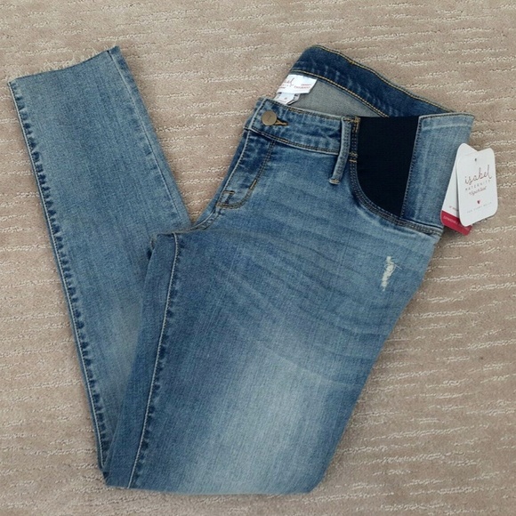 NWT Isabel Maternity 18 Distressed Medium Wash Skinny Jeans; Side Panel Pants - Picture 2 of 9